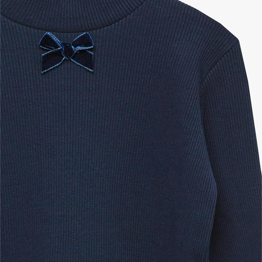 Grace Bow Jersey Top in Navy
