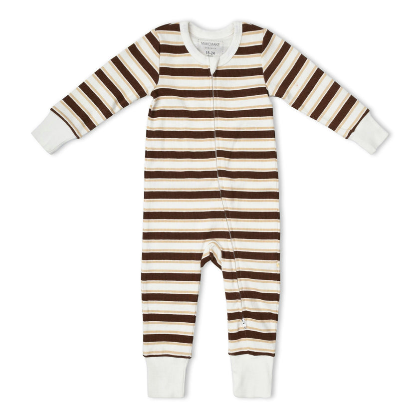 Organic 2-Way Zip Romper - Cocoa Stripe