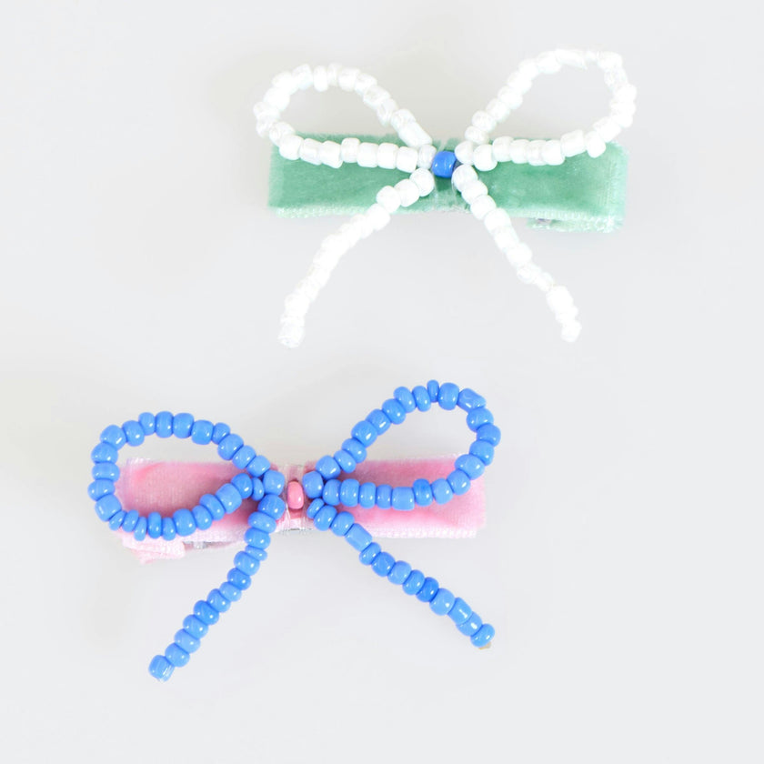Beaded Bow Hair Clips