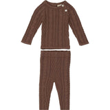 Multi Knit Shoulder Snap Long Sleeve Sweater & Pant 2-Piece Set
