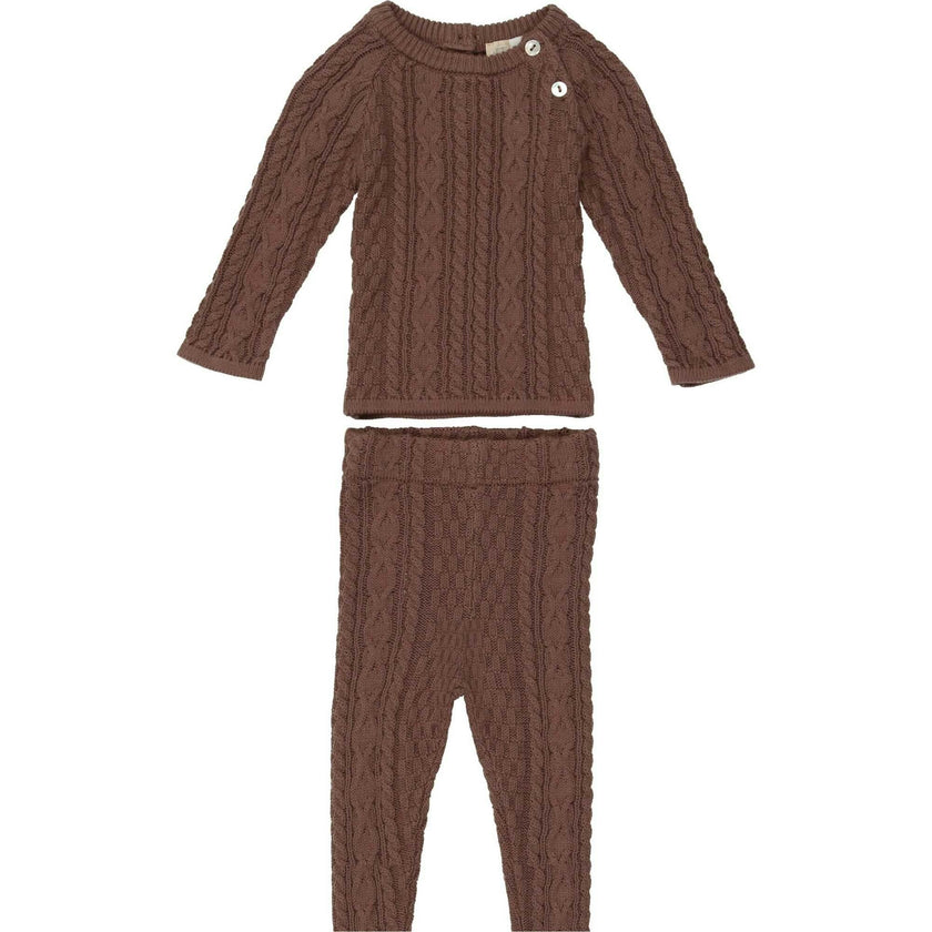 Multi Knit Shoulder Snap Long Sleeve Sweater & Pant 2-Piece Set