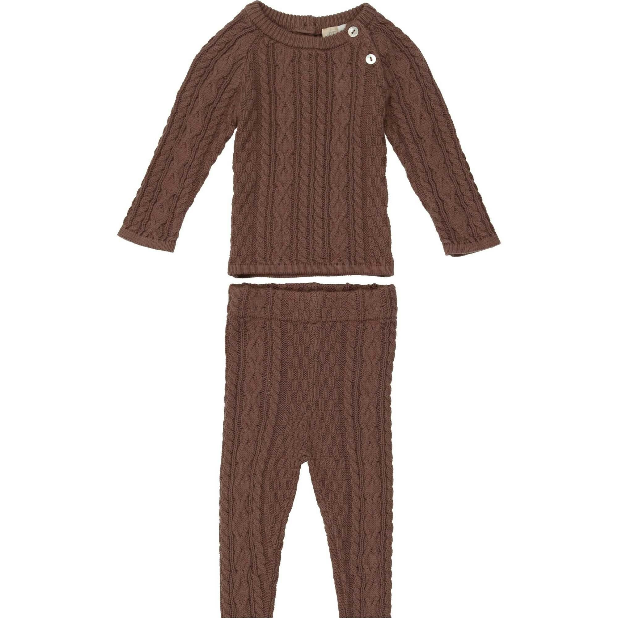 Multi Knit Shoulder Snap Long Sleeve Sweater & Pant 2-Piece Set