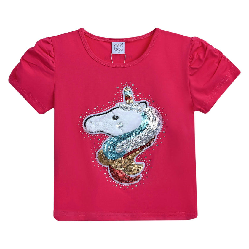 Pink Raspberry Unicorn Applique T-Shirt