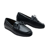 Black Faux Leather Laced Loafers