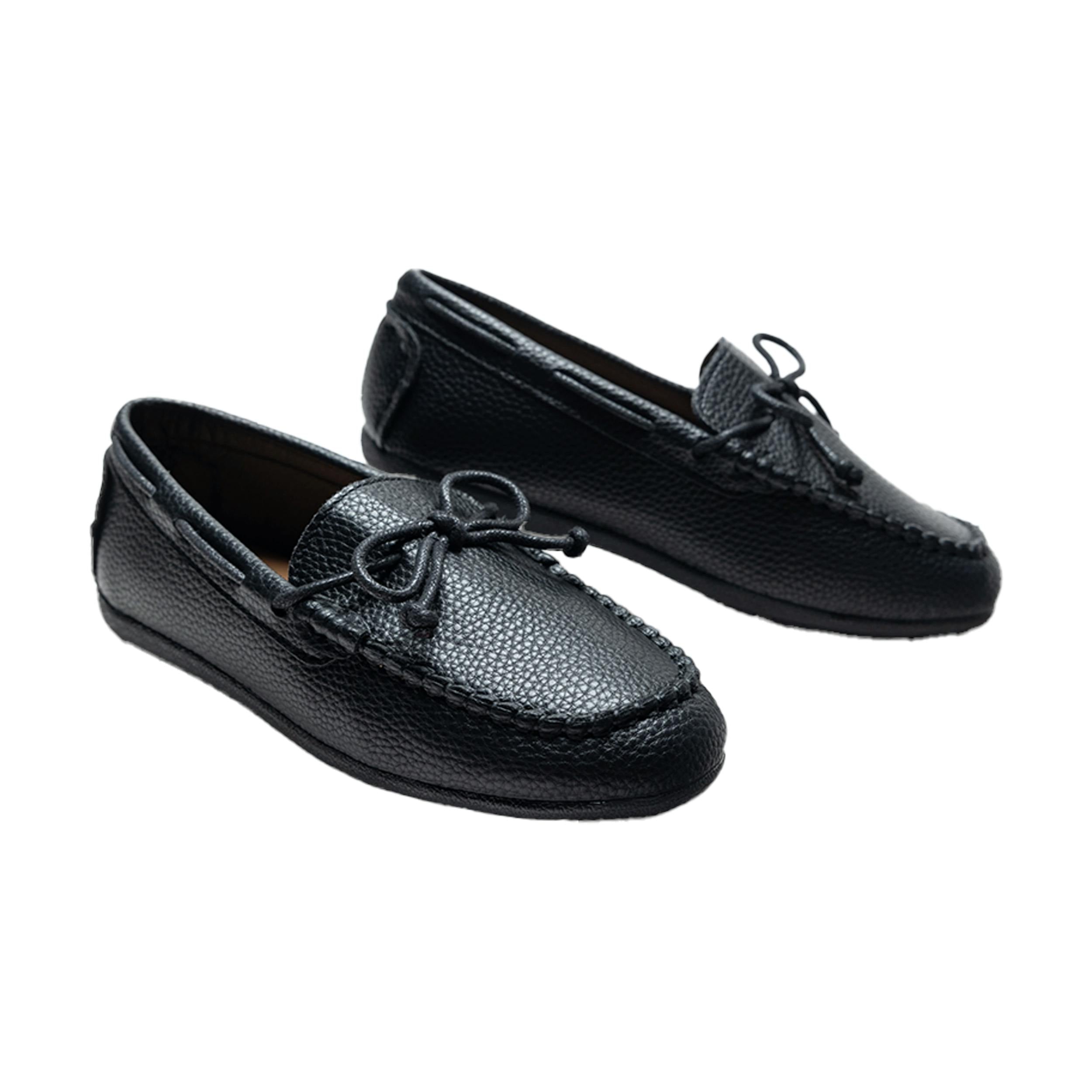 Black Faux Leather Laced Loafers
