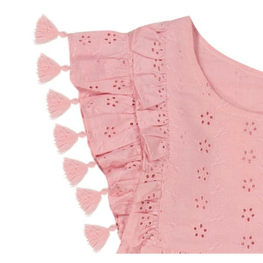 Sophie Girls Tassel Dress Blush Pink Eyelet, Pink