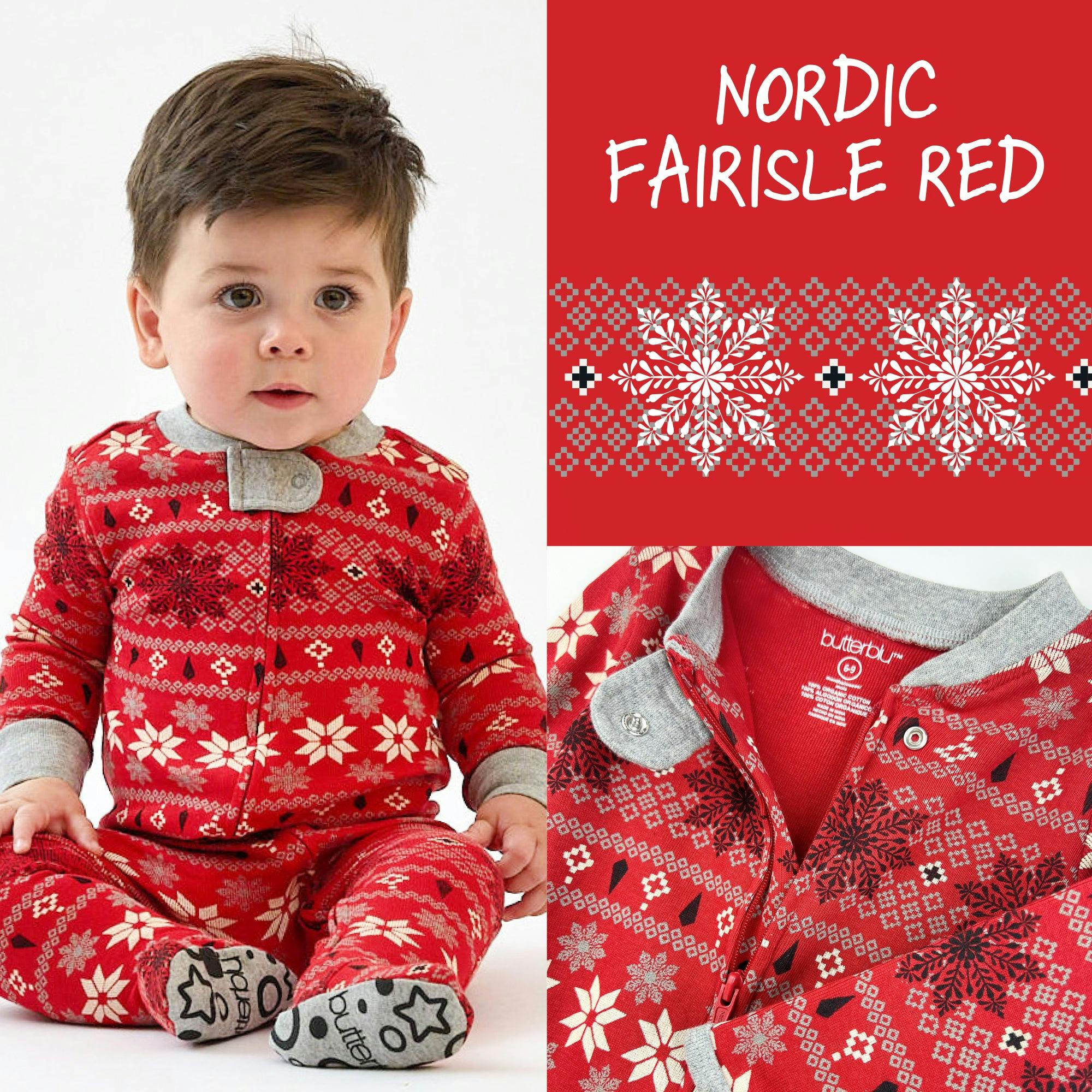 Matching Family Jammies Christmas Pajamas - Nordic Fair Isle Red