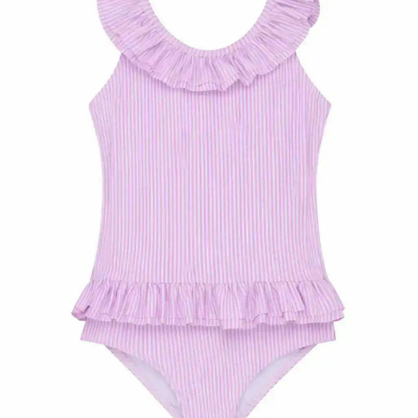 Girls' one-piece swimsuit with lilac ruffles | CANDY 1P
