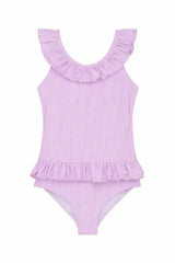 Girls' one-piece swimsuit with lilac ruffles | CANDY 1P