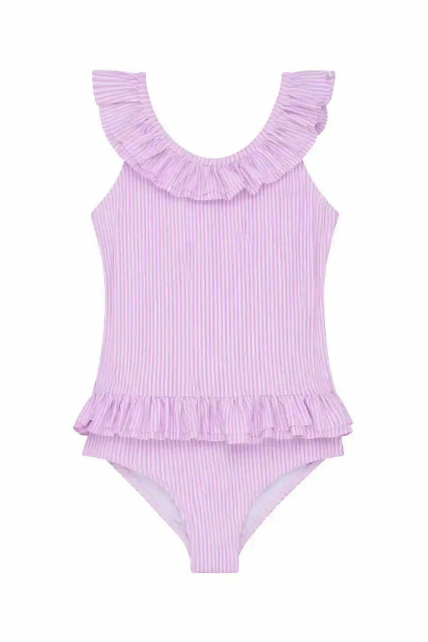 Girls' one-piece swimsuit with lilac ruffles | CANDY 1P
