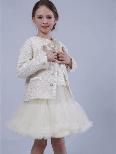 Cream Sequin Tweed Jacket