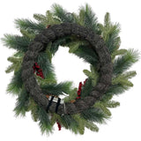 26" White Poinsettia, Pinecone & Berry Wreath Pre-Lit