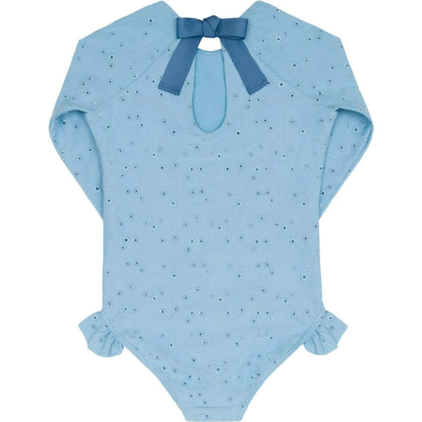 girls dusk blue eyelet rashguard one piece