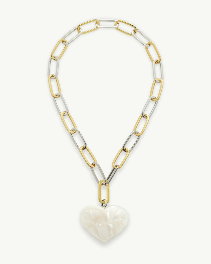 Grande Heart Pendant Necklace in White Shell