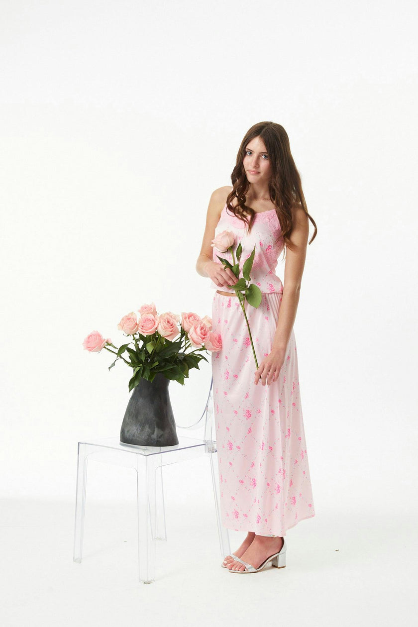 Margot Vintage Rose Ballet Pink With Ballet Pink Lace Satin Tank With Lace Trim