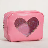 Pink Glitter Heart Cosmetic Bag