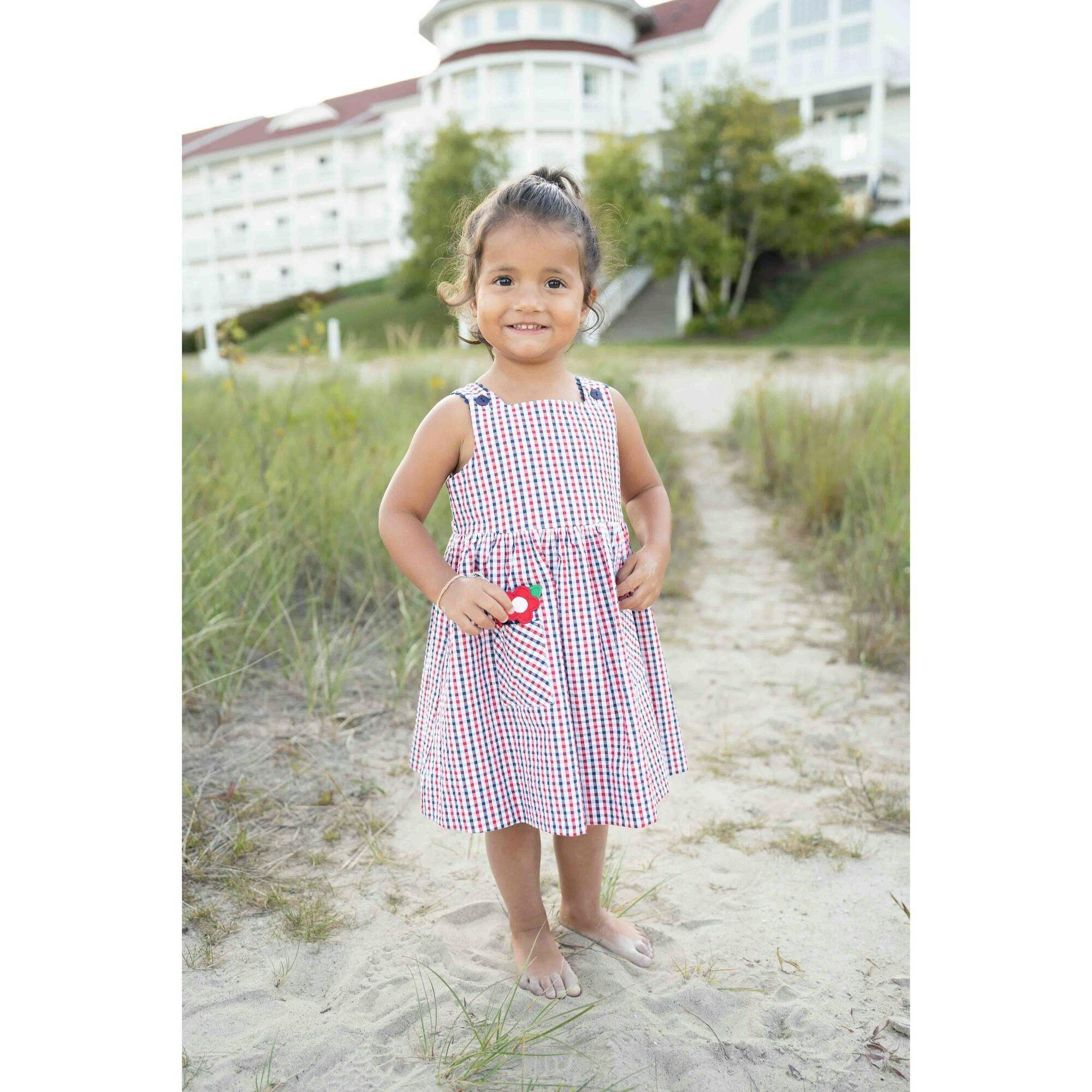 Plaid Seersucker Dress With Flowers