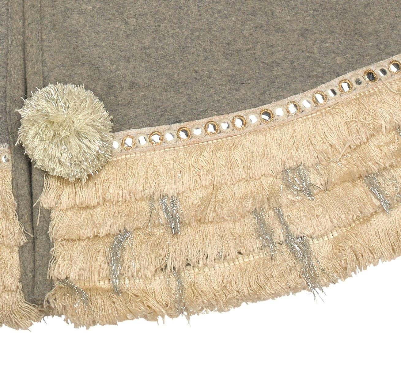 Handmade Gray Fringe Border Wool Christmas Tree Skirt 60