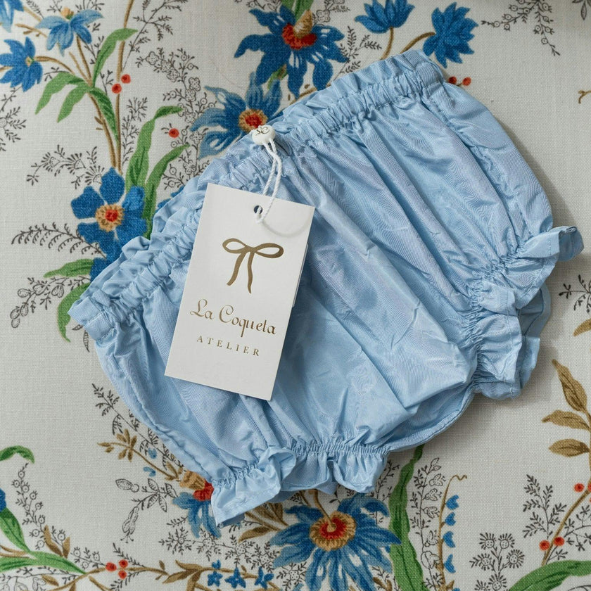 Light Blue Manon Silk Ceremony Baby Girl Bloomers