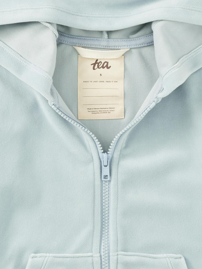 Cat Ears Velour Hoodie, Blue Fog