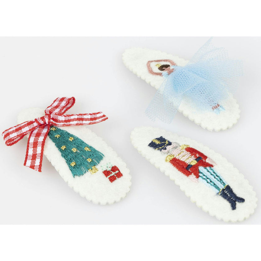 Embroidered Nutcracker Hair Clips