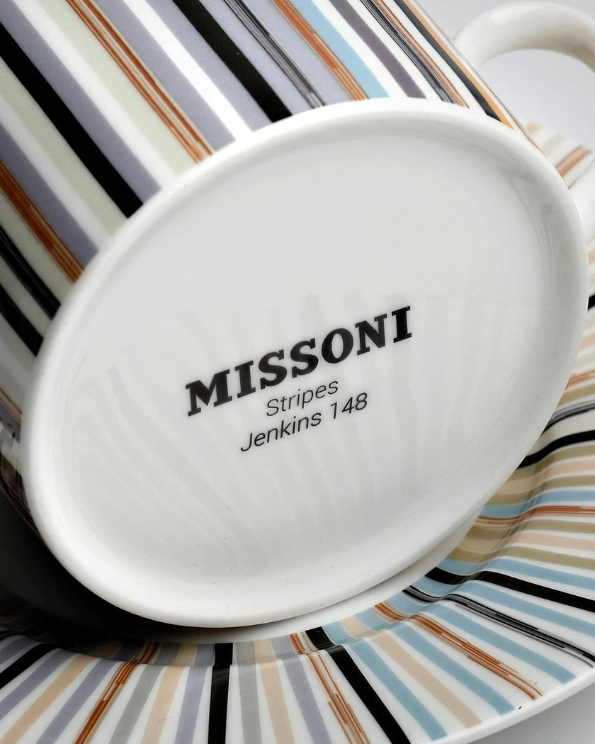 Coffee Cup & Saucer STRIPES Set of 2 in Luxury Box Jenkins 148 diam. 2.3", H 2.5", Cap. 4 oz, Saucer diam. 4.75"