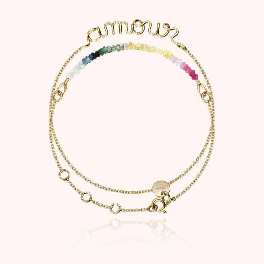 Women's Personalized Double Wrap Bracelet, Sapphire Rainbow