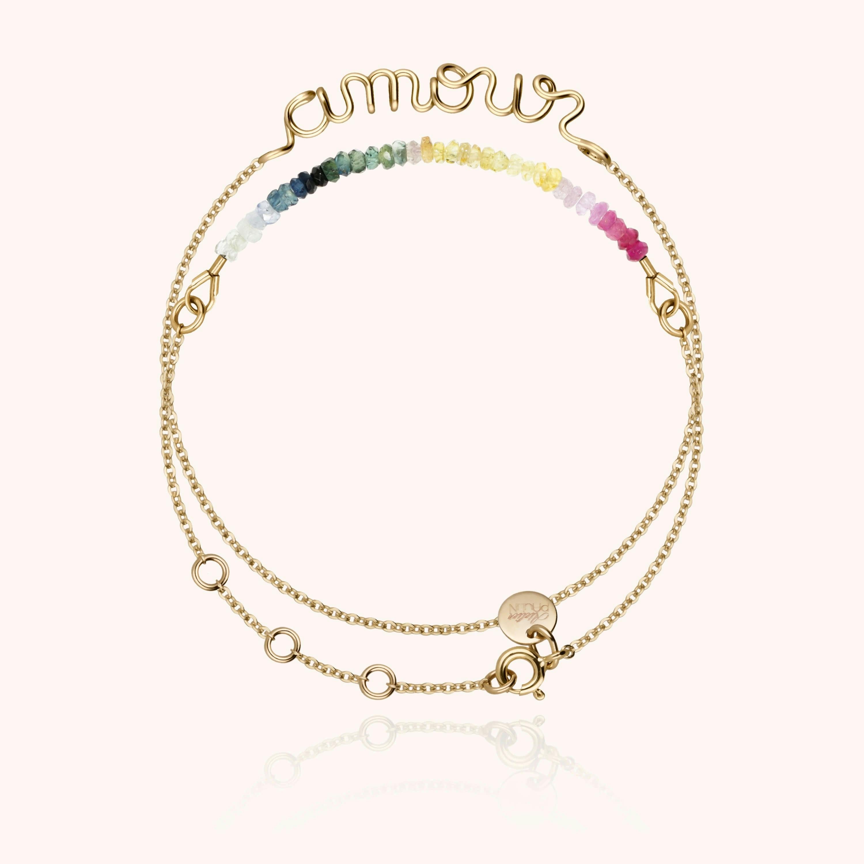 Women's Personalized Double Wrap Bracelet, Sapphire Rainbow