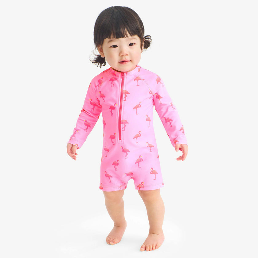 Clearance baby one-piece rash guard in flamingos