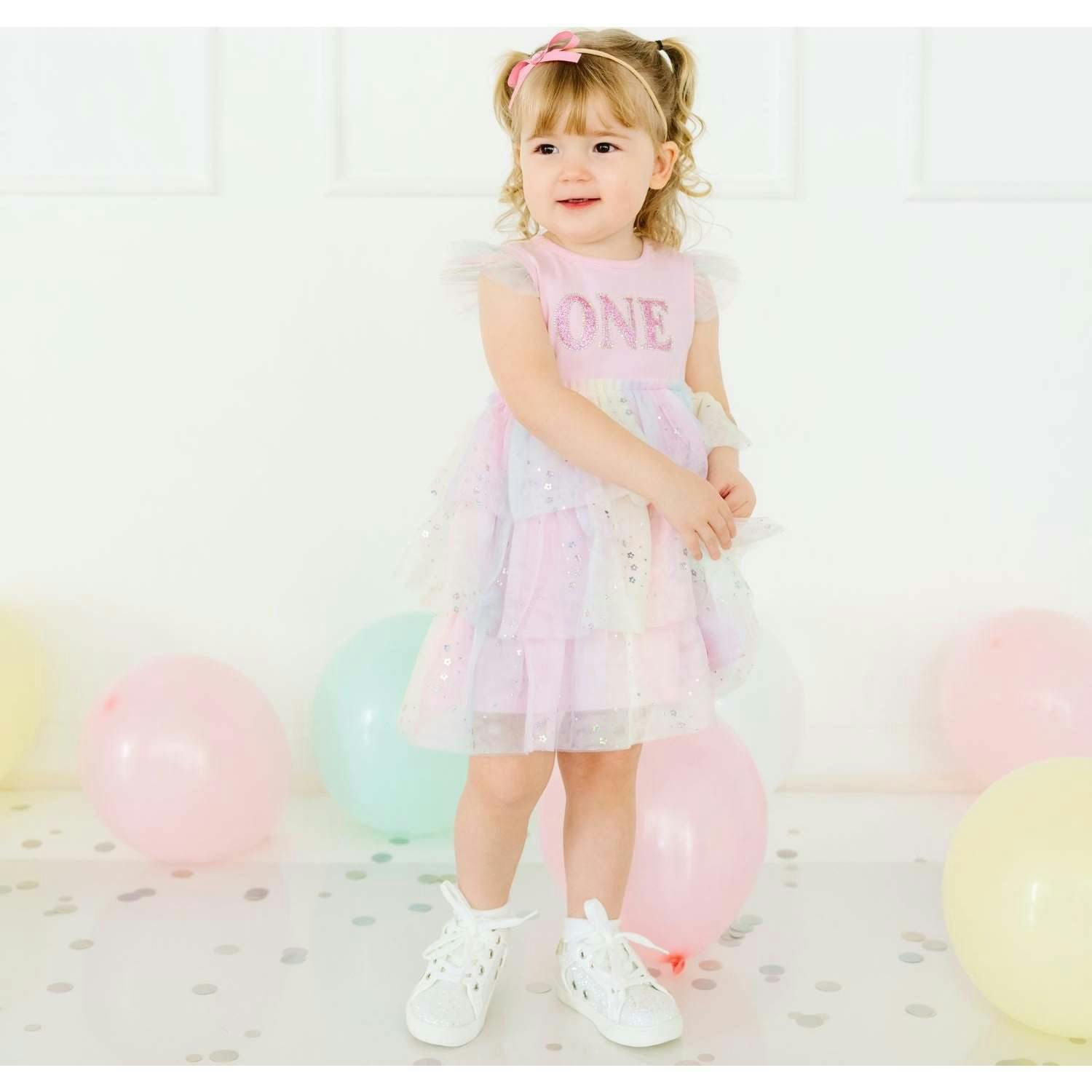 First Birthday Girl Fairy Dust Short Sleeve Tutu Dress