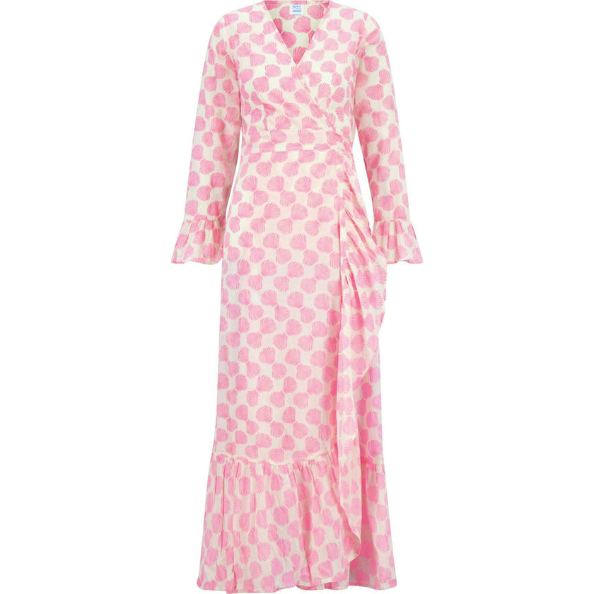 Genevieve Women's Ruffle Wrap Dress Shell Beach Pink, Pink