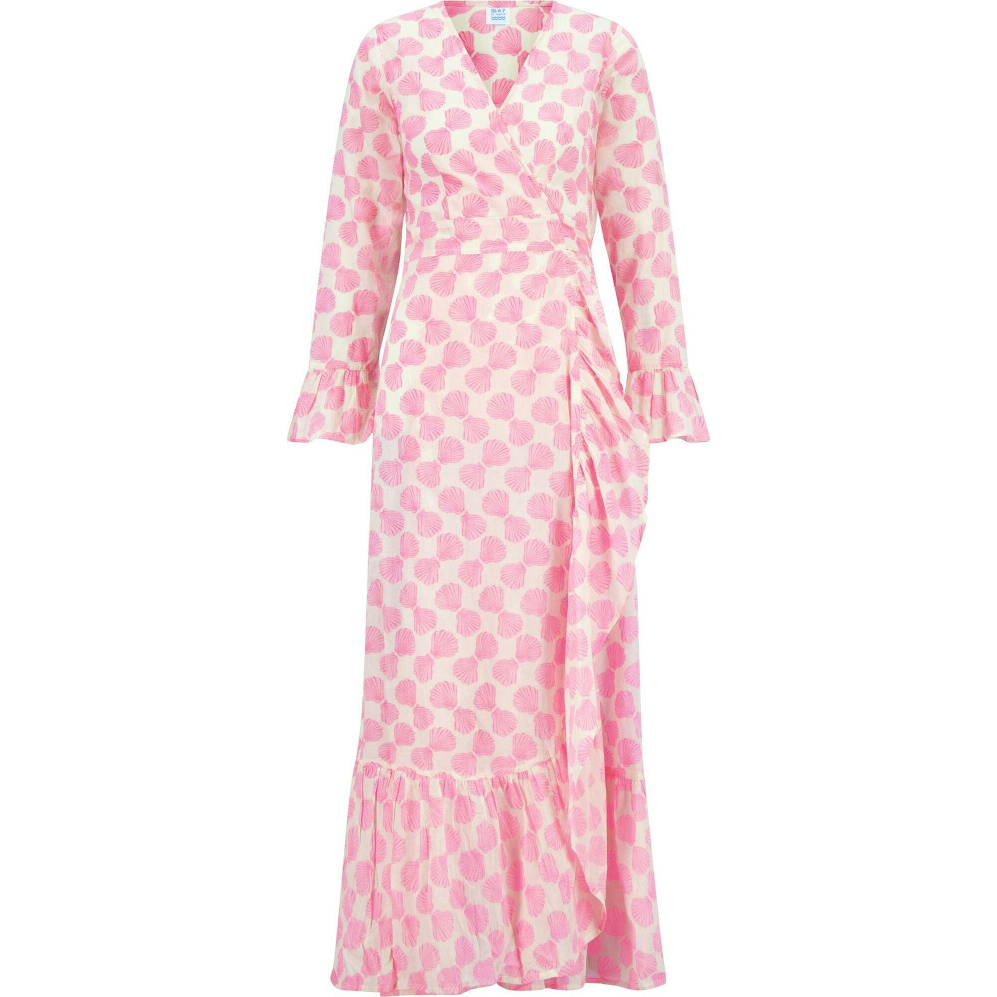 Genevieve Women's Ruffle Wrap Dress Shell Beach Pink, Pink