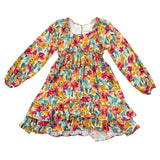 Girls Peasant Shirred Waist Dress in Cooper Painterly Floral