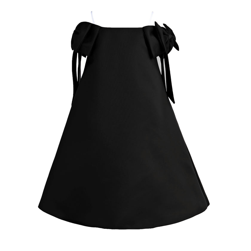 Black Luneta Off-Shoulder Bow Dress