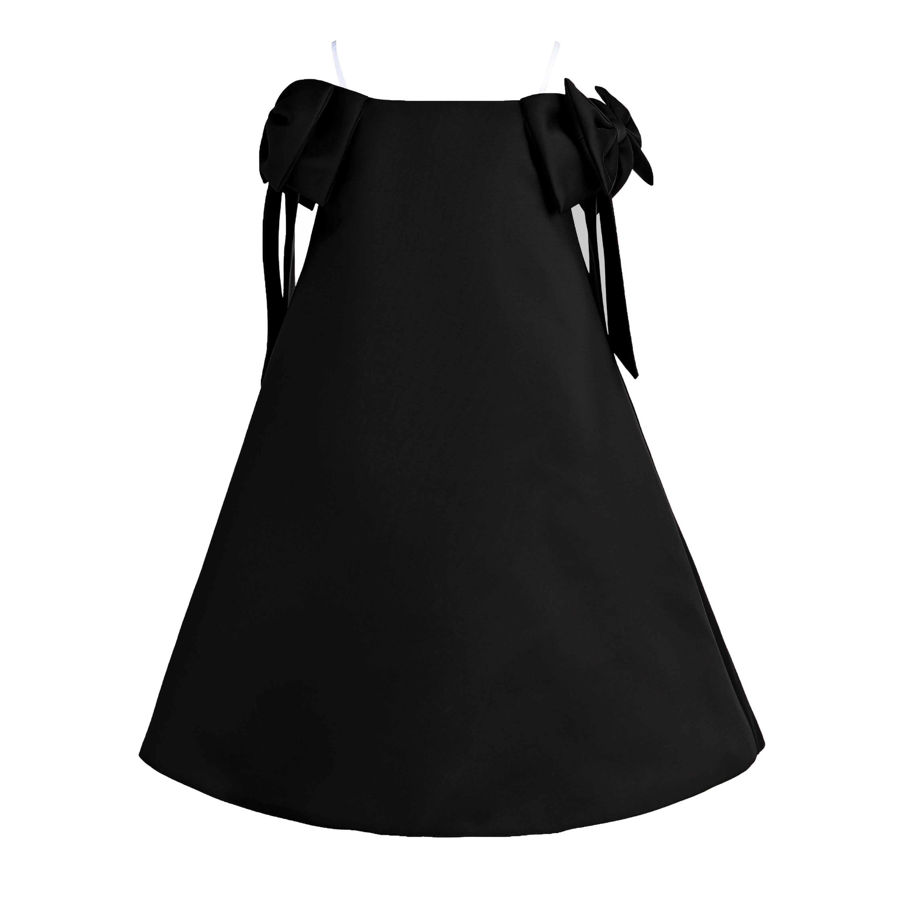 Black Luneta Off-Shoulder Bow Dress