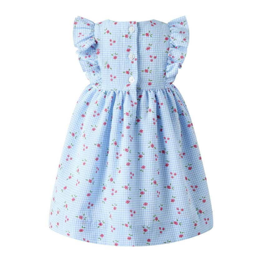 Blue Gingham Floral Sundress & Hat