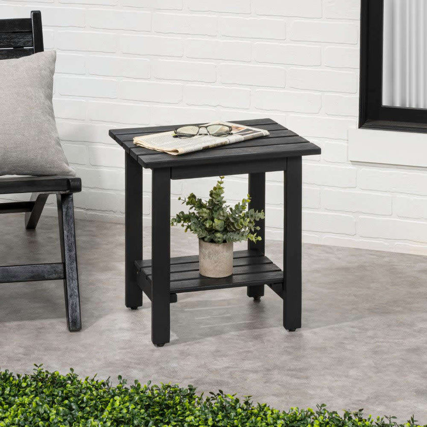 Kellie 16.1" Cottage Classic Slatted Solid Acacia Wood Indoor/Outdoor Side Table with Shelf