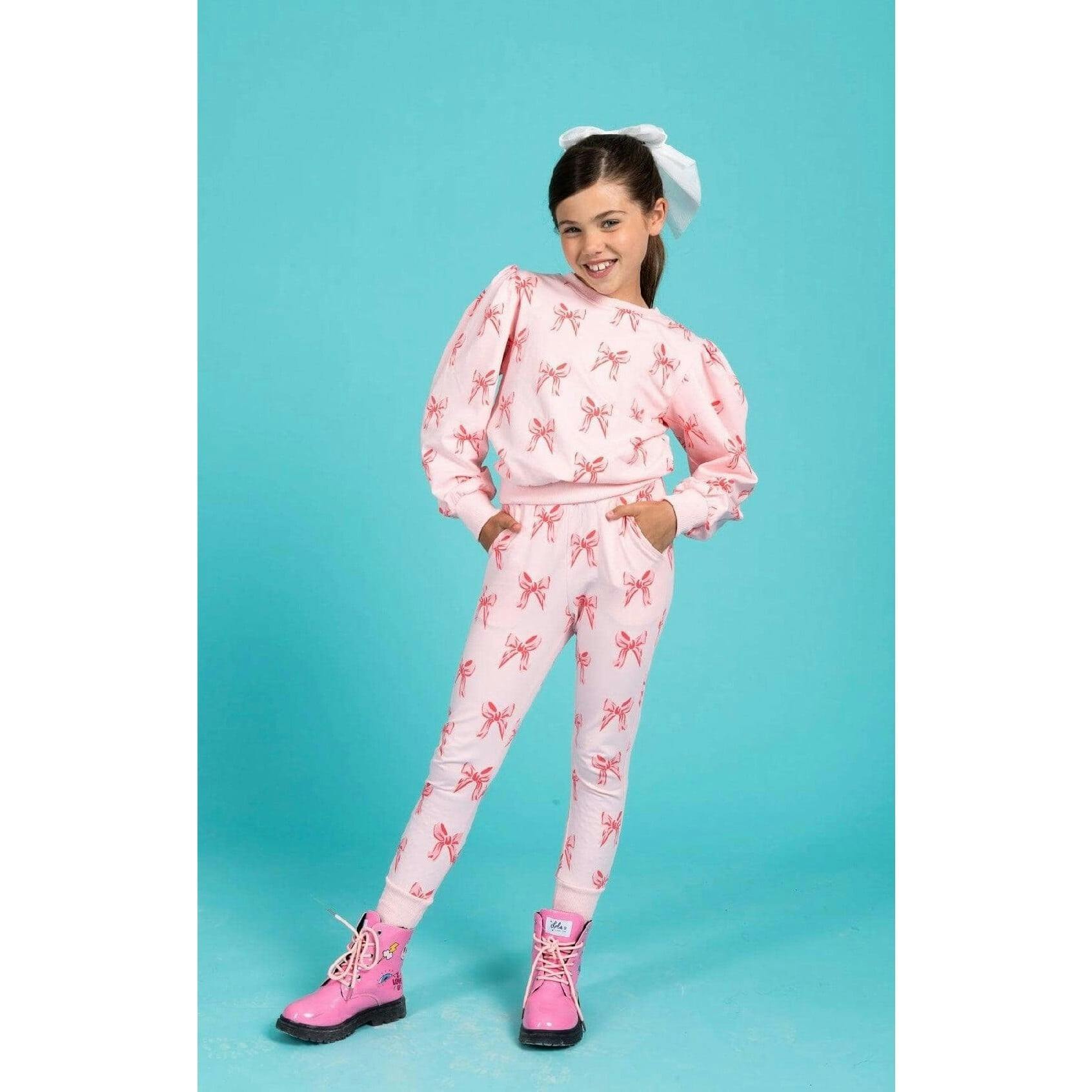 Ribbon Puff Sleeve Set Pink