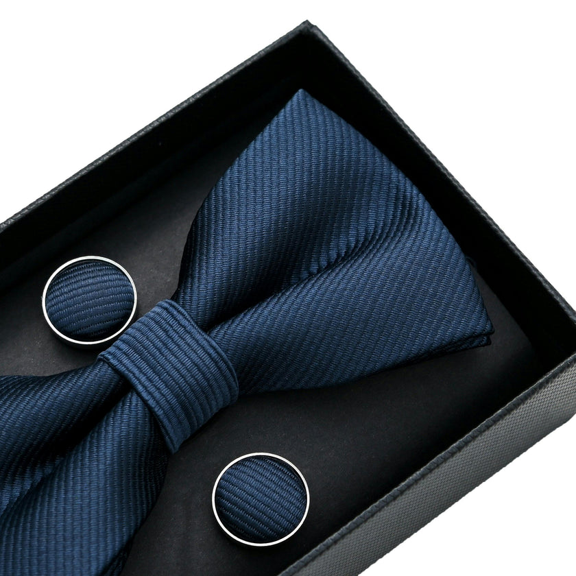 Navy Blue Textured Bowtie Set