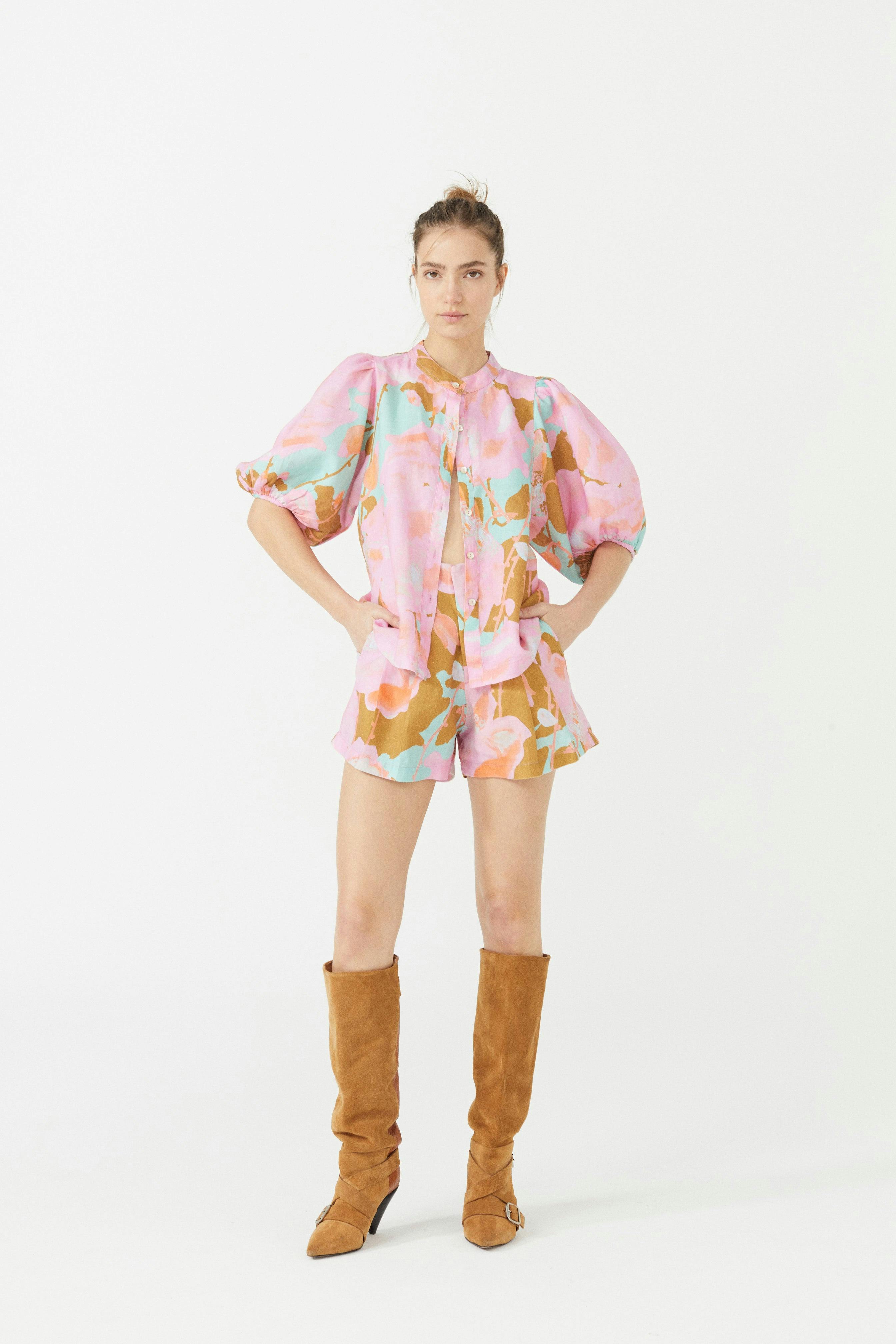 Frida Linen Shorts - Aquarela
