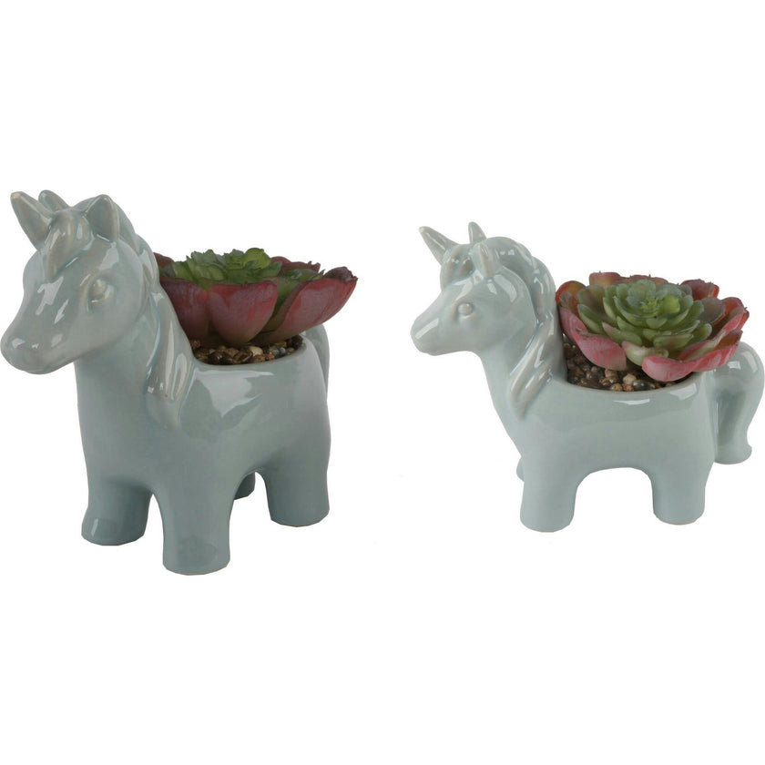 Teal Ceramic Faux Succulents