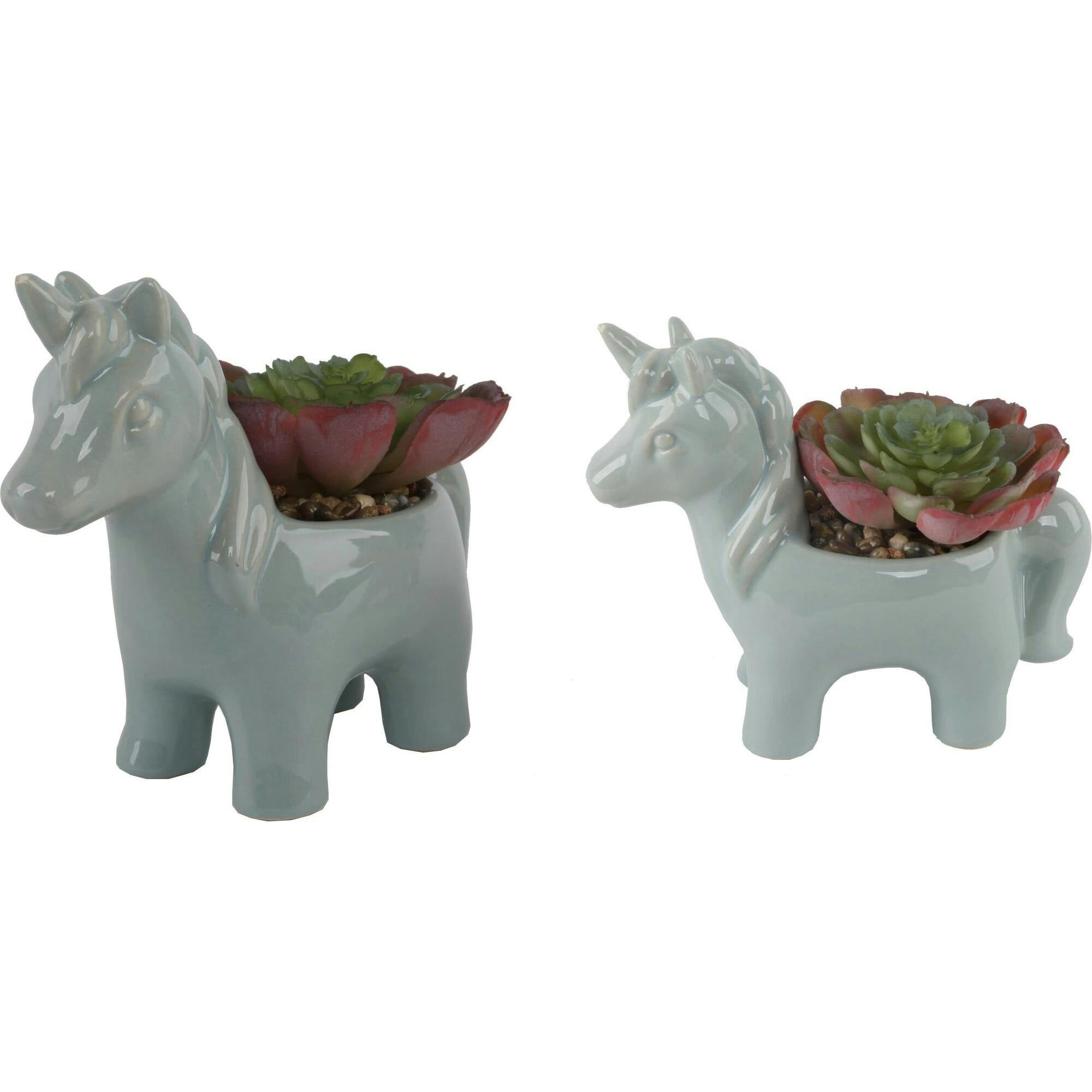 Teal Ceramic Faux Succulents