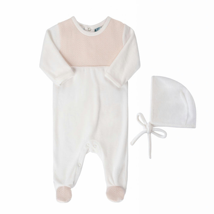Baby Chevron Velour Romper with Hat
