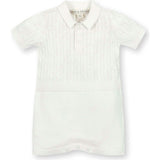 Organic Short Sleeve Cable Knit Sweater Romper, White