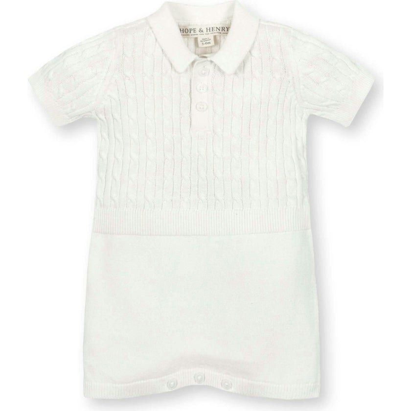 Organic Short Sleeve Cable Knit Sweater Romper, White