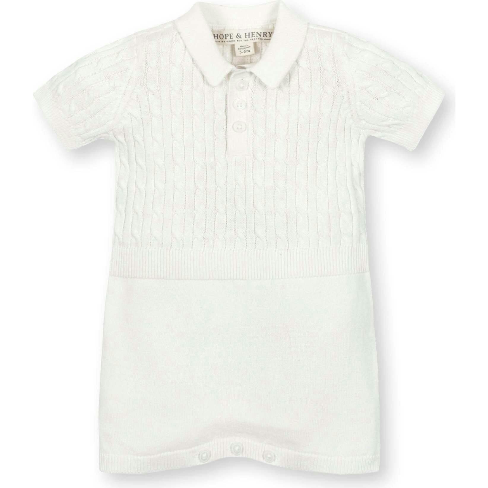Organic Short Sleeve Cable Knit Sweater Romper, White