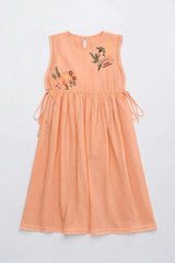 BIRDS EMBROIDERED DRESS PEACH