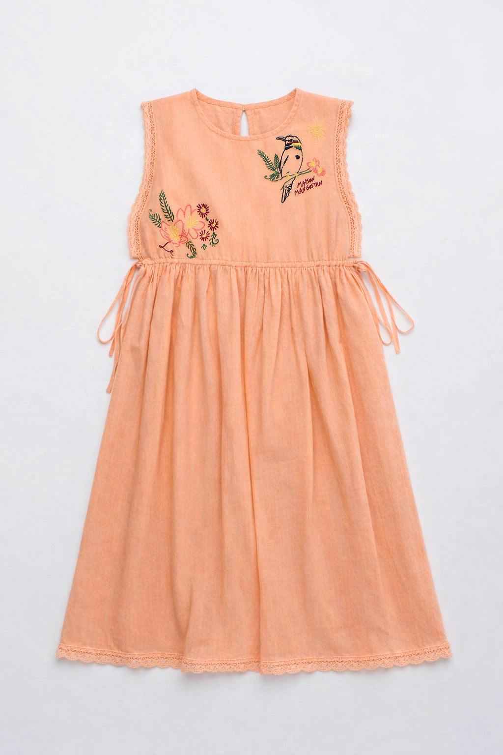 BIRDS EMBROIDERED DRESS PEACH