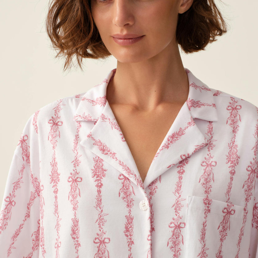 The Olivia Wide Leg Pima Pajama Set in Pink Mayfair Toile