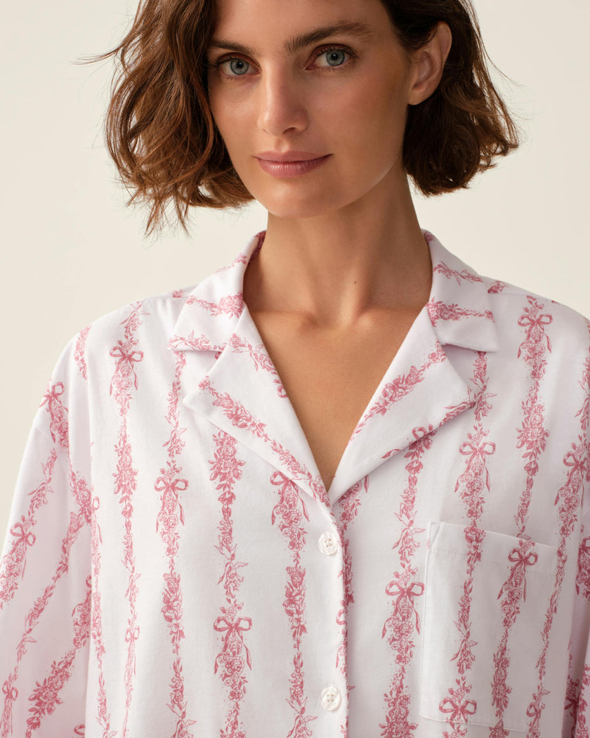 The Olivia Wide Leg Pima Pajama Set in Pink Mayfair Toile